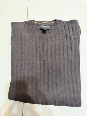 Express Men's Ribbed Crewneck Sweater - Charcoal Gray
